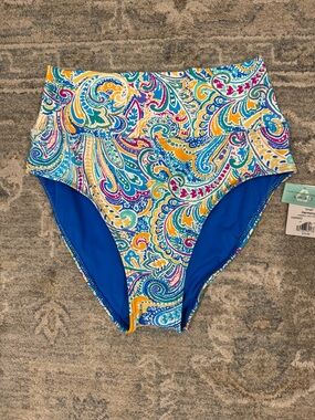 High-Waist Paisley Bikini Bottoms — Blue Multi